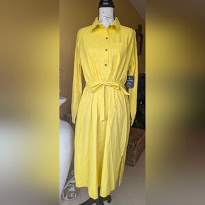 NWT Mlle Gabrielle Sunny Yellow Midi 100% Cotton Dress Size Large
